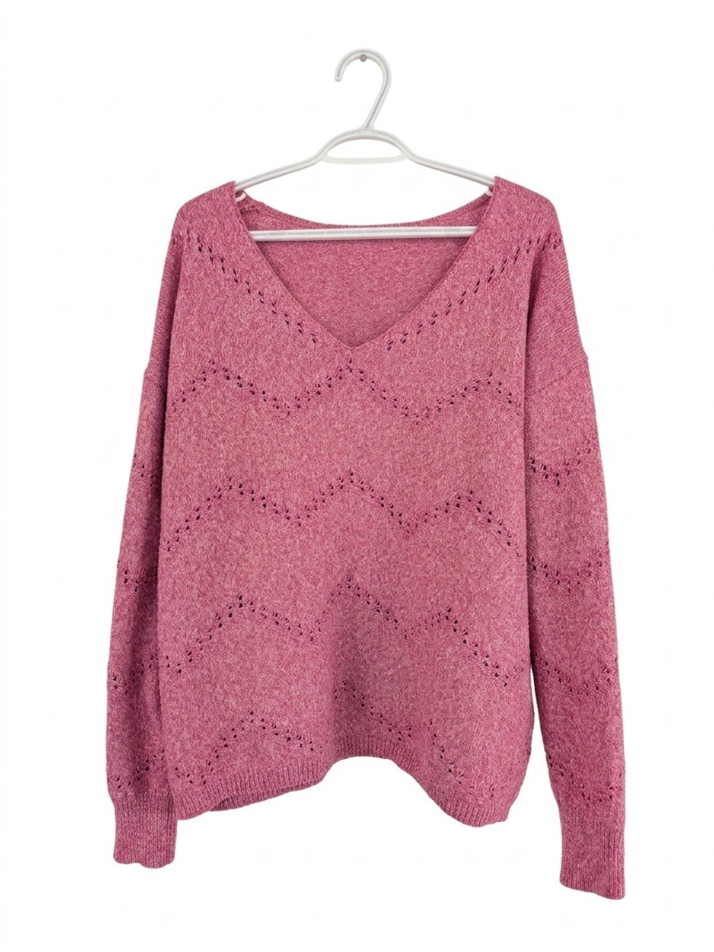 Women's V-Neck Pointelle Sweater - Dusty Rose NWOT